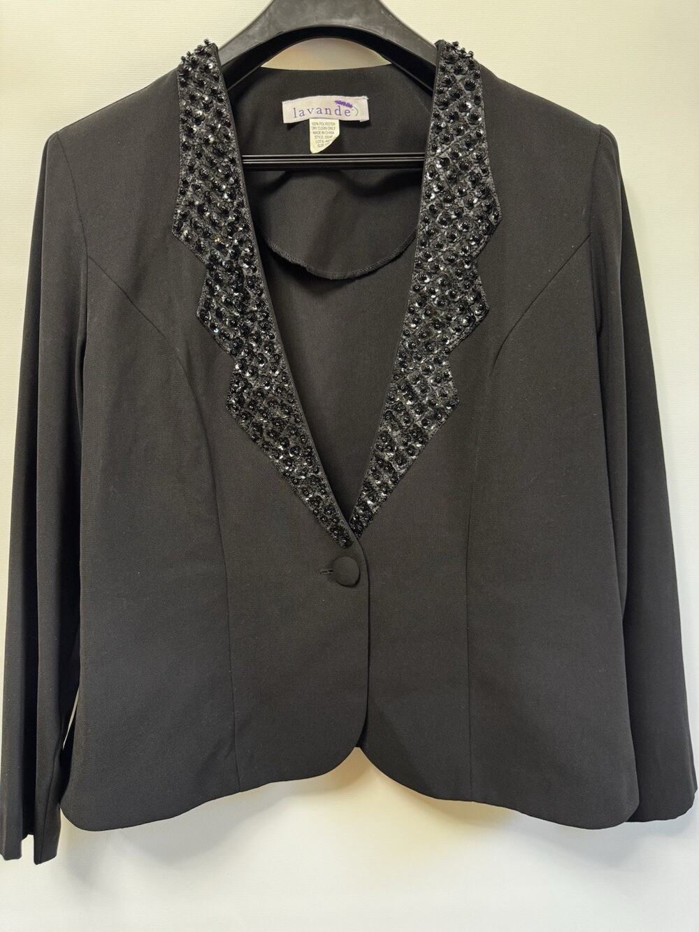 Lavande Women’s Black Sequin Beaded Blazer Jacket Size 12P Petite